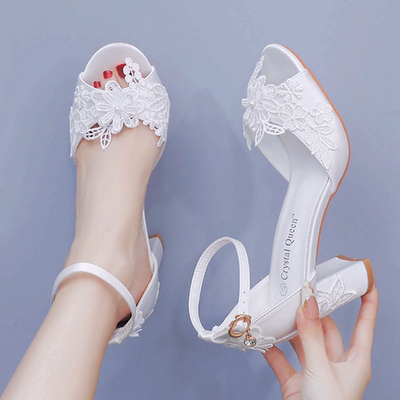 Gladiator Sandal Women - Damskie Białe Jedwabne Szpilki Letnie Odkryte