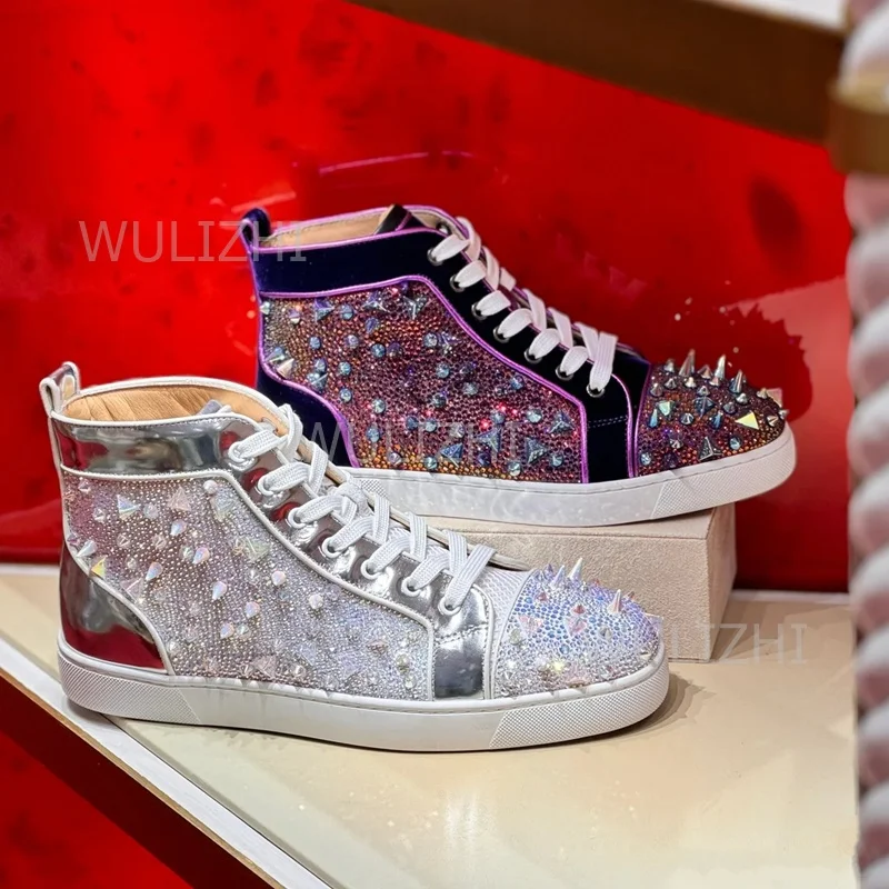 Women'S Shoes For Tennis - Ciemnofioletowe sneakersy męskie z kryształowymi nitami,