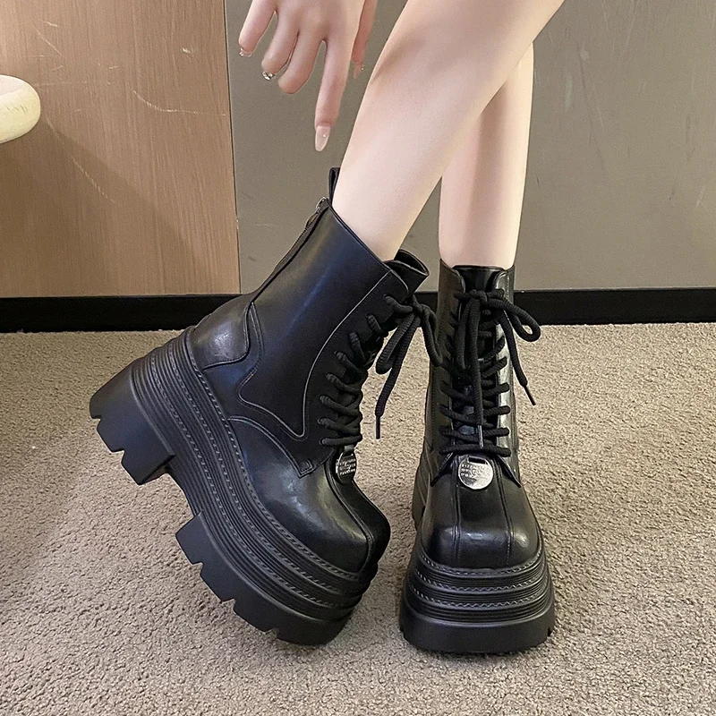 Women Shoes Luxury Brand - Damskie Botki Gotyckie Skórzane Botki Damskie