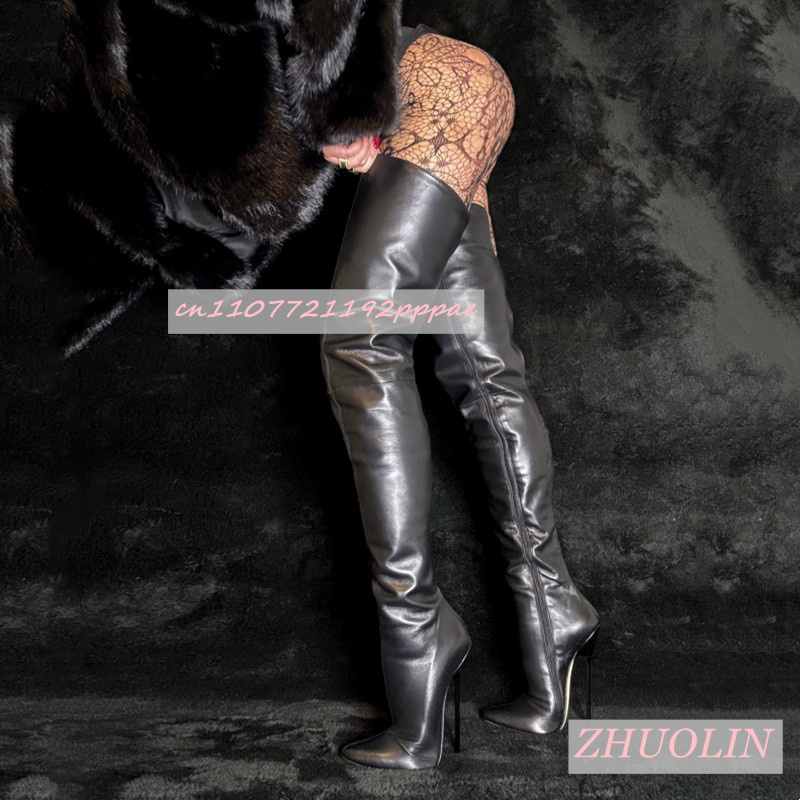 Sock Boot Women - Czarne Matowe Kozaki za Kolano Szpiczaste